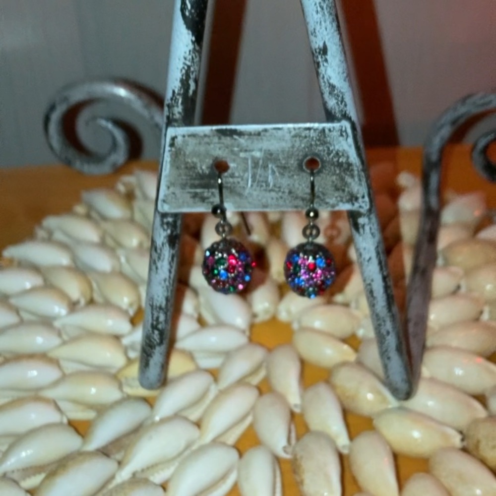 Multi-Colored Rhinestones Dangle Ball Earrings - image 1